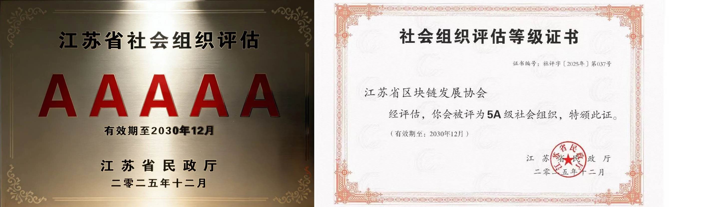 喜报｜江苏省区块链发展协会获评5A级社会组织